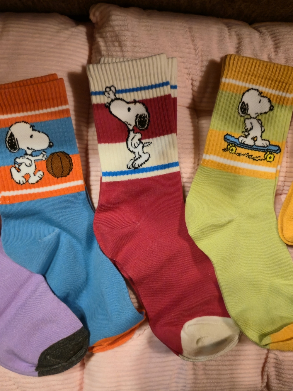 Snoopy Sports Theme Socks Set - 5 Pairs Colorful Crew Casual Socks